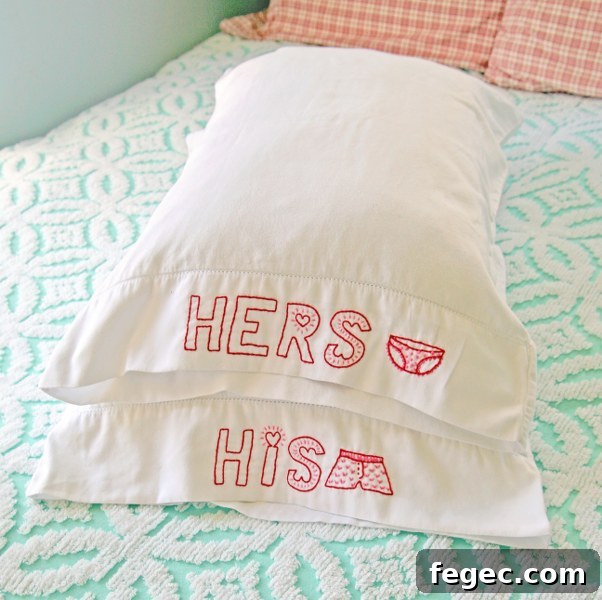 His and Hers hand embroidered pillowcases | 25+ Sweet Gifts for Him for Valentine's Day