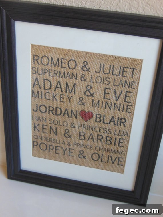 Famous Couples Burlap Print...Valentine's Day gift | 25+ sweet gifts for him for Valentine's Day