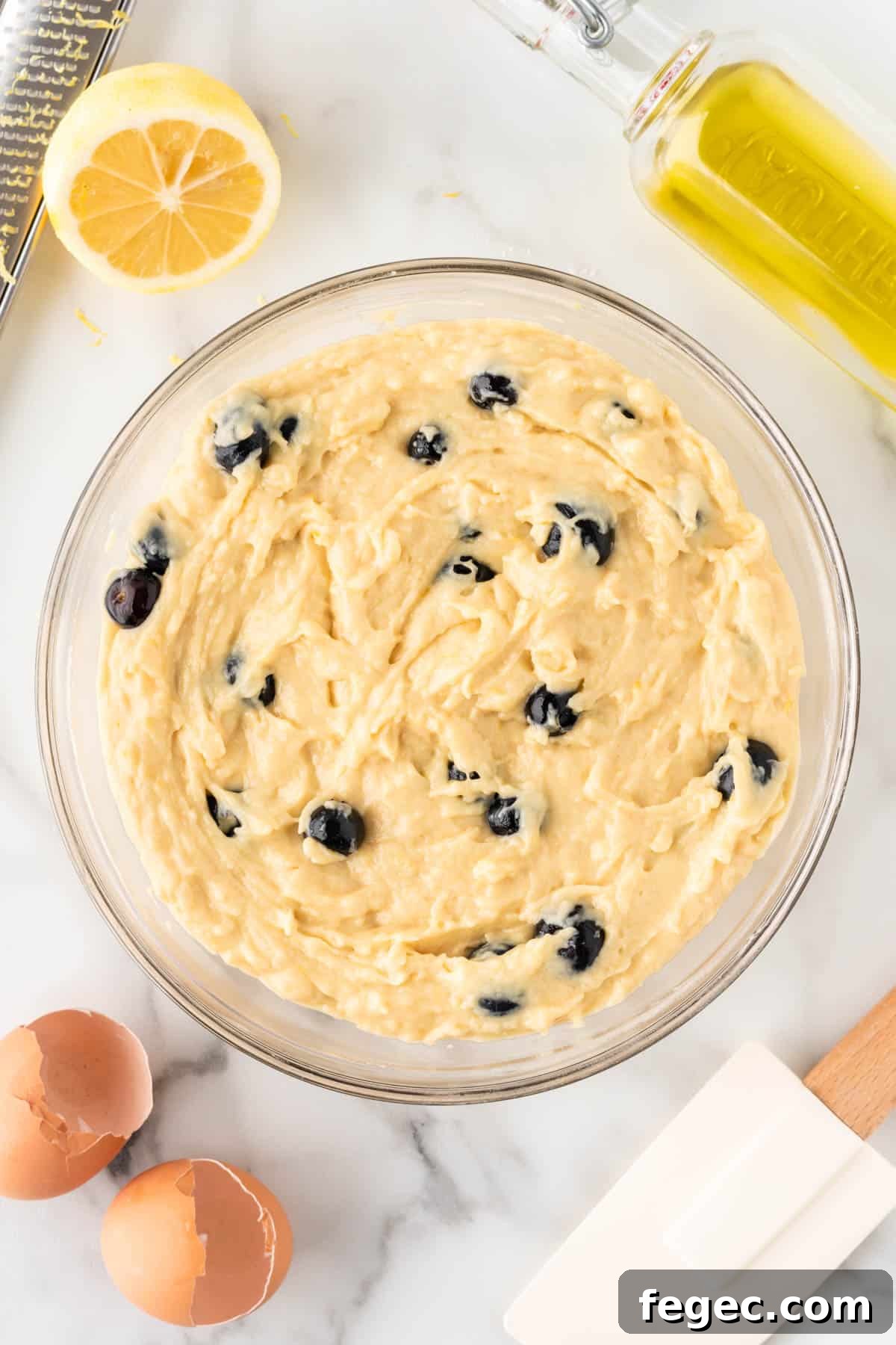 blueberry muffin batter in a bowl
