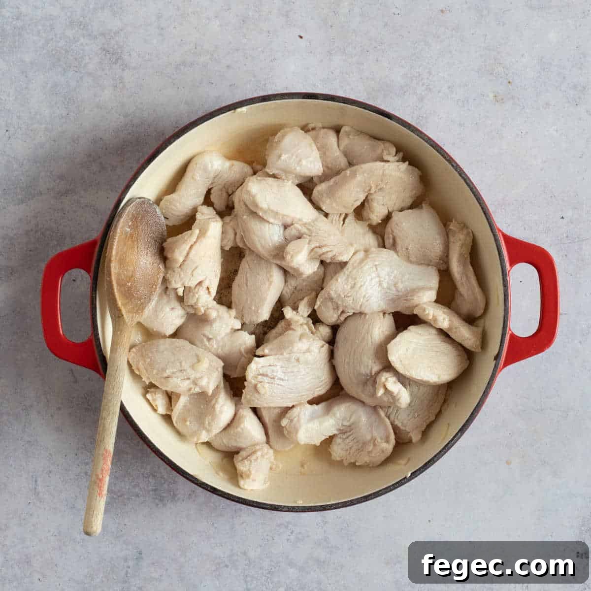Chicken in a pan.