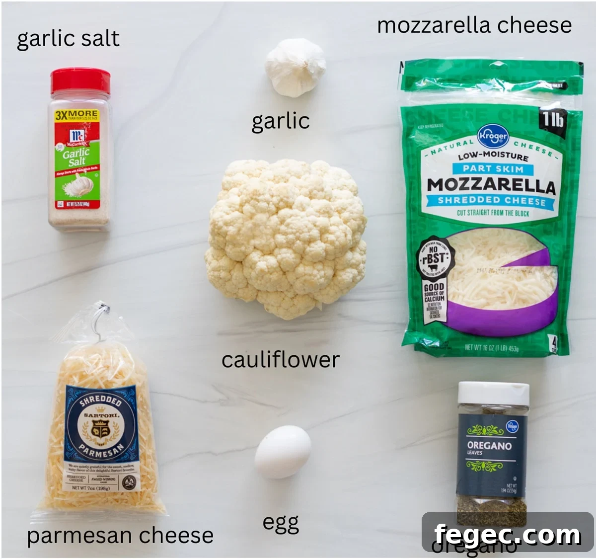 Cheesy Garlic Cauliflower Breadsticks Recipe for Low-Carb Snacking 3 Ingredients on a counter used to make cauliflower breadsticks.