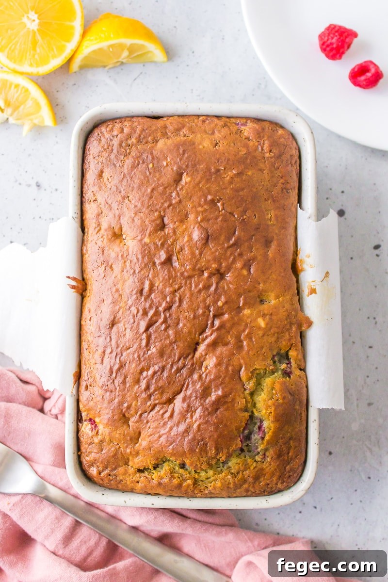 raspberry lemon loaf in the pan