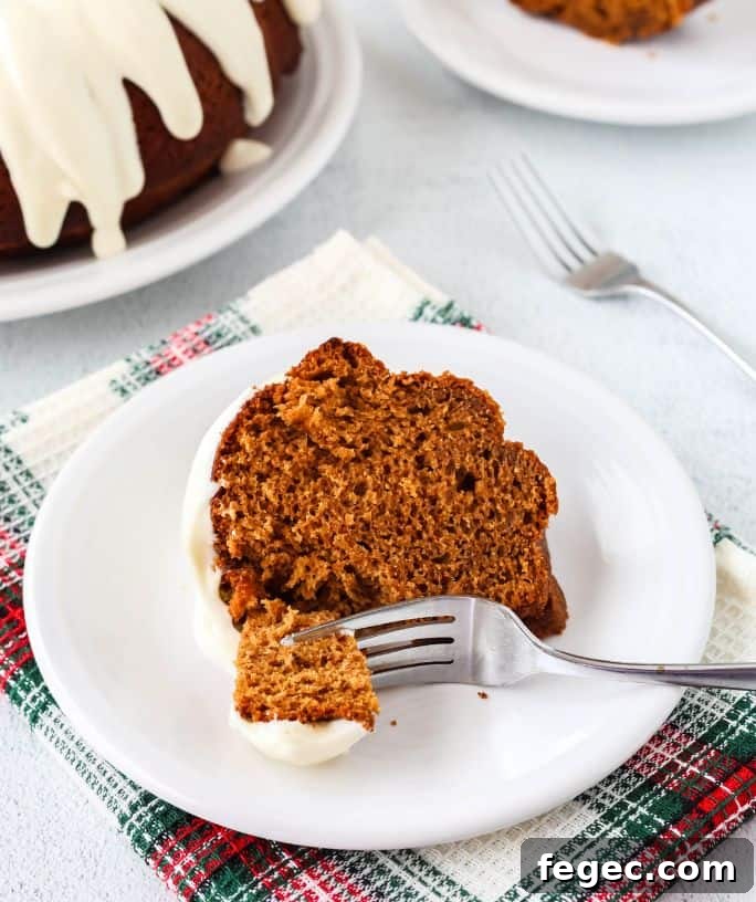 Slice of gingerbread bundt cake