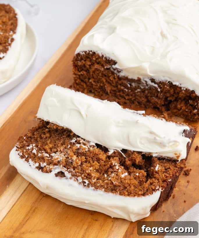 Gingerbread loaf with maple cream cheese frosting