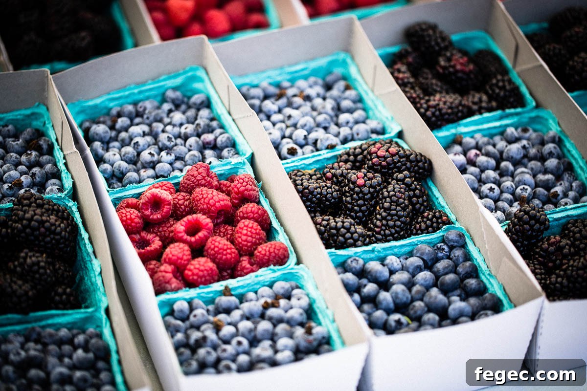 farmers market fresh berries in boxes horizontal