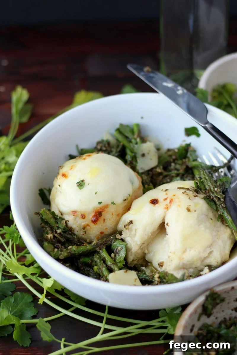 Cheese-Stuffed Dumplings + Pesto and Roasted Asparagus