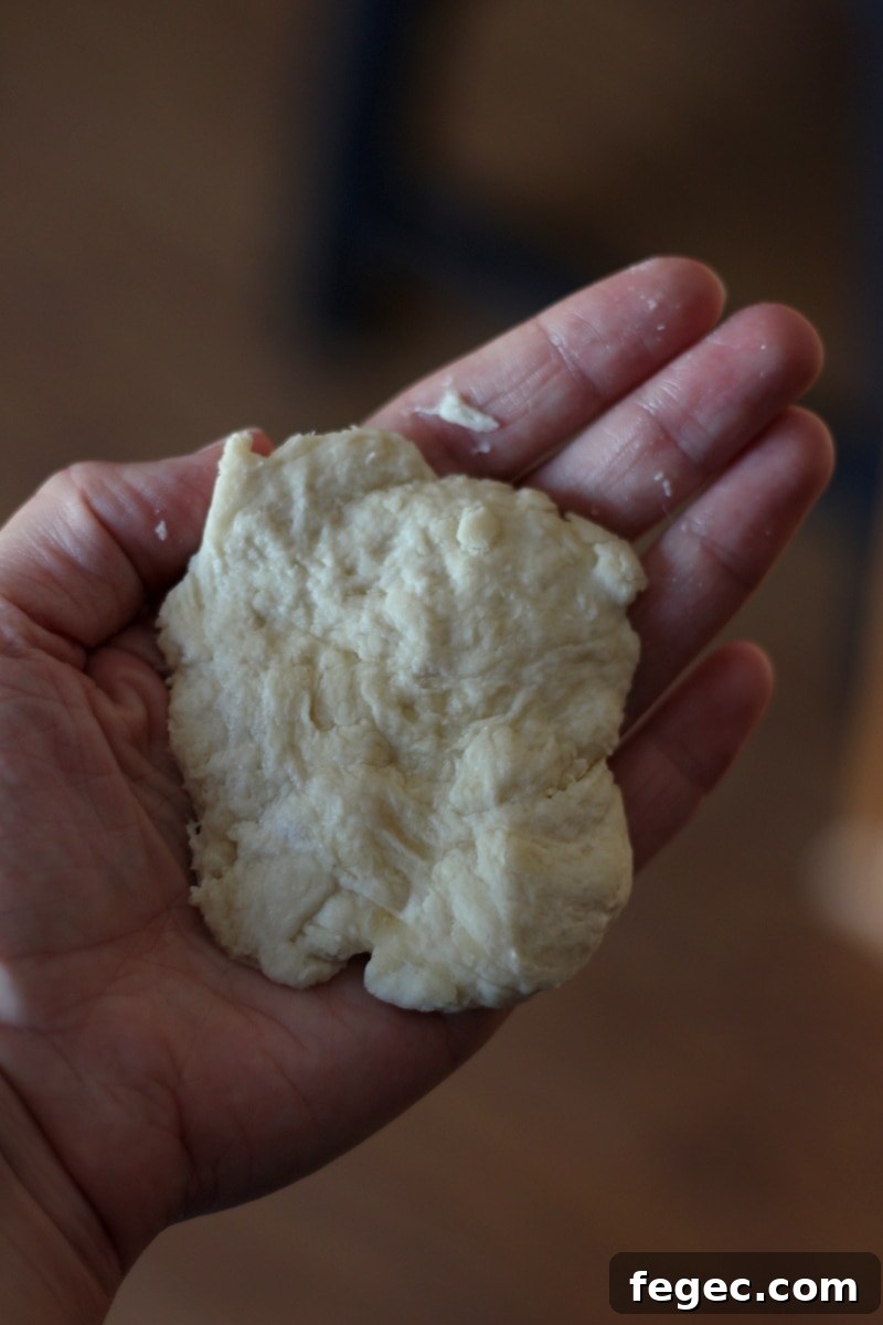 A hand holding some cheese stuffed dumplings dough.