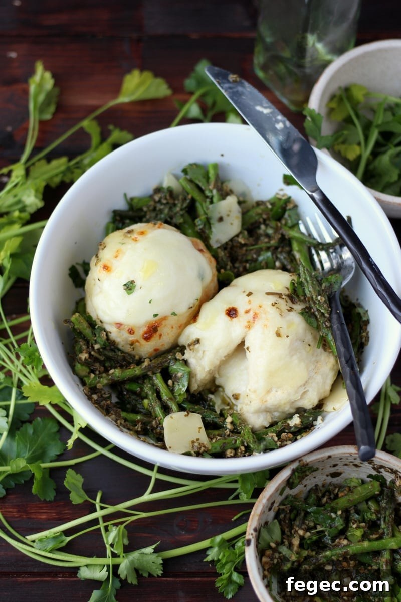 Cheese-Stuffed Dumplings + Pesto and Roasted Asparagus. The perfect meatless meal! thewoodenskillet.com