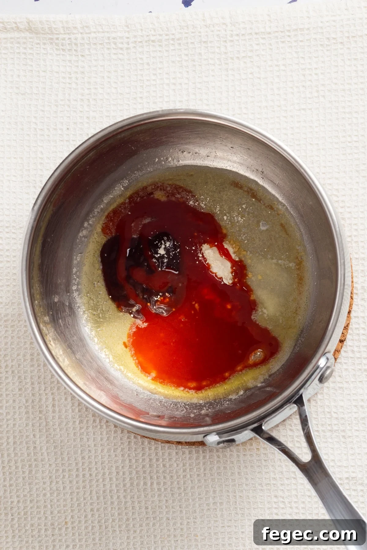An overhead image of making the buffalo sauce.