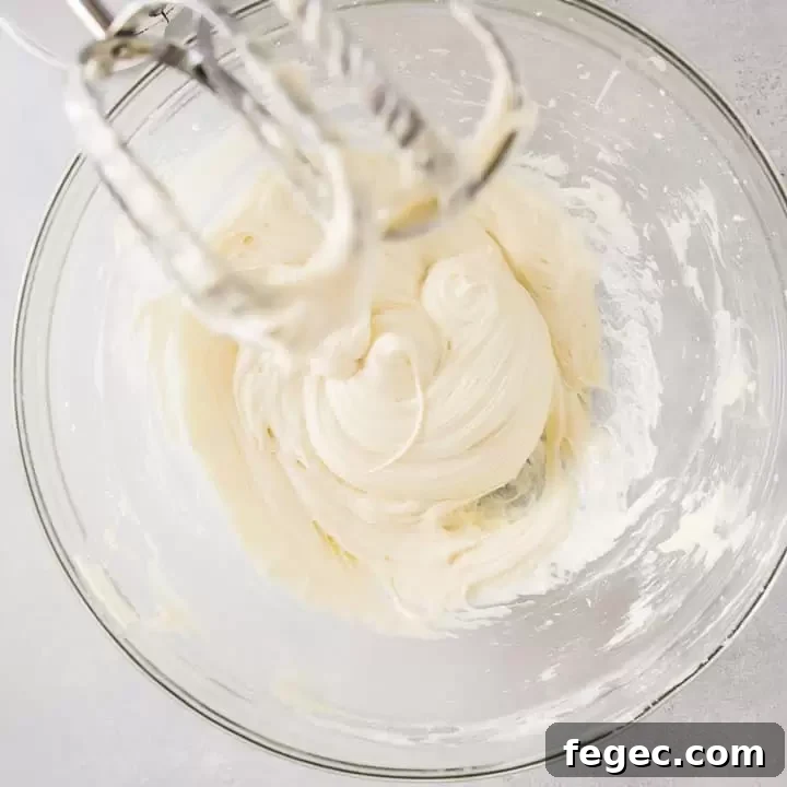overhead shot of the white chocolate filling for the tuxedo cake