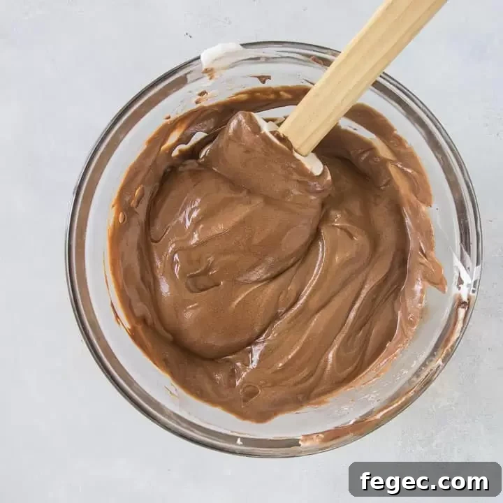 overhead shot of the mousse for the tuxedo cake