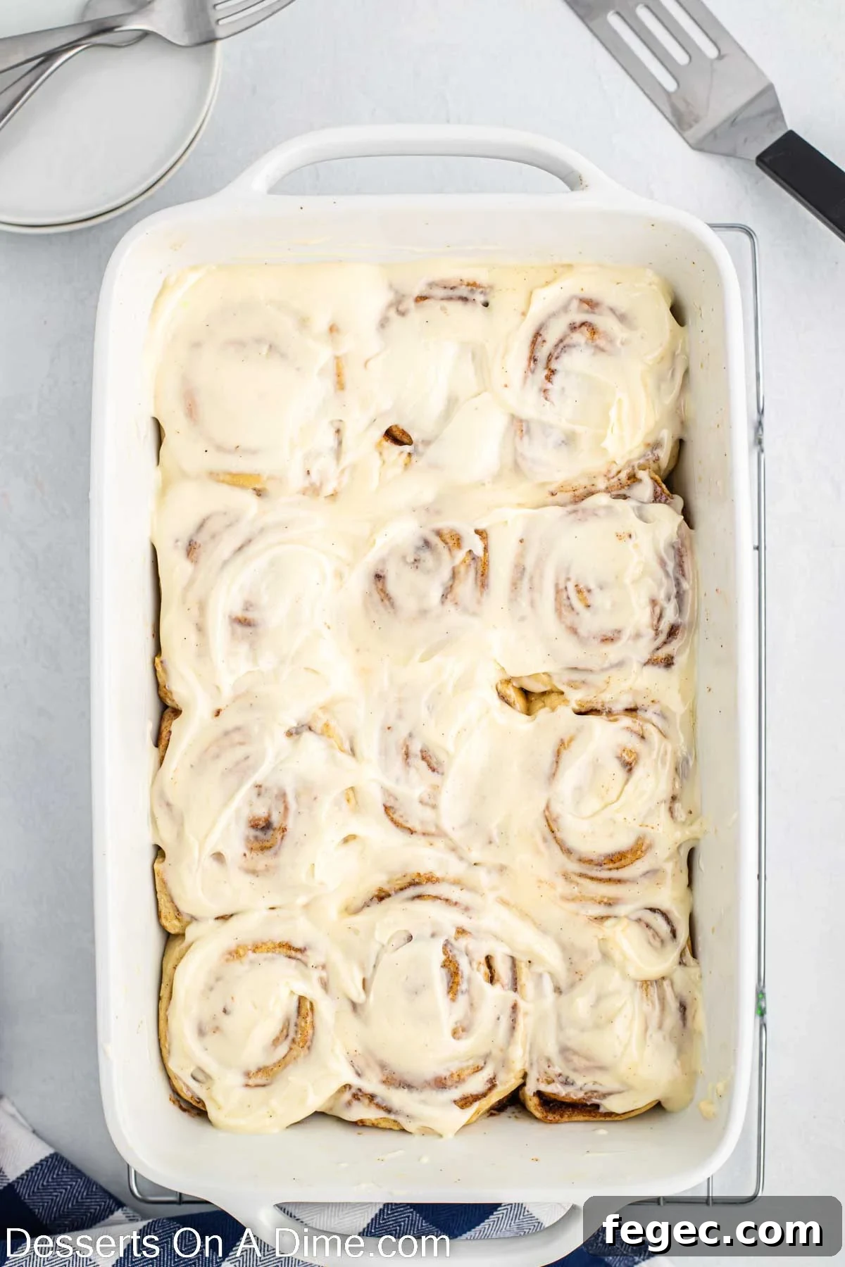 Cinnabon Cinnamon Rolls in a baking dish.