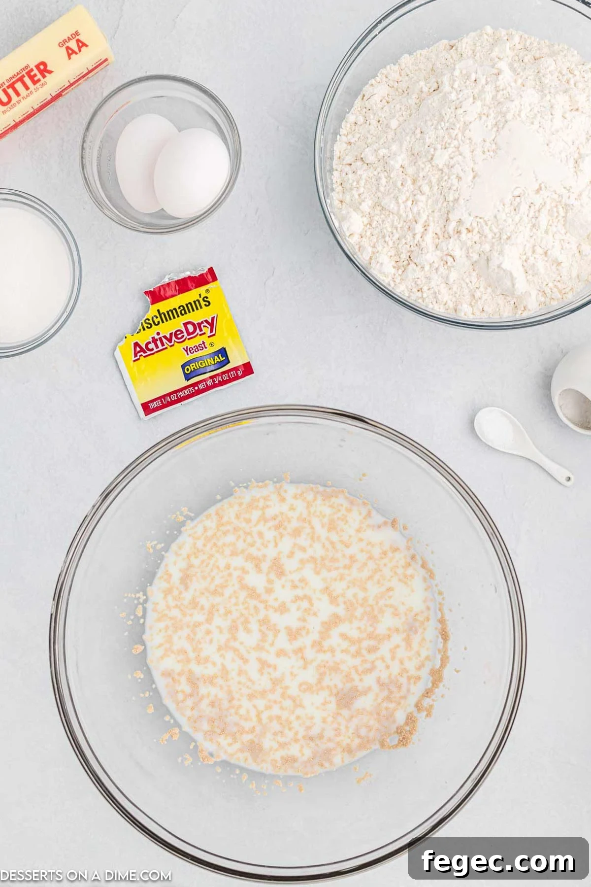 Yeast and milk in a bowl.