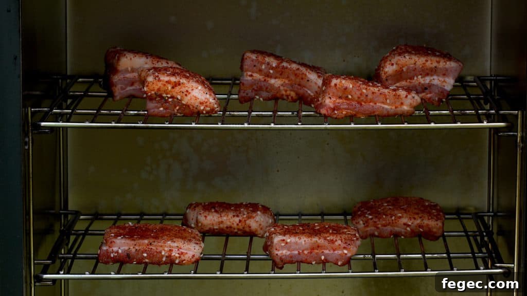 Smoked bark on pork belly