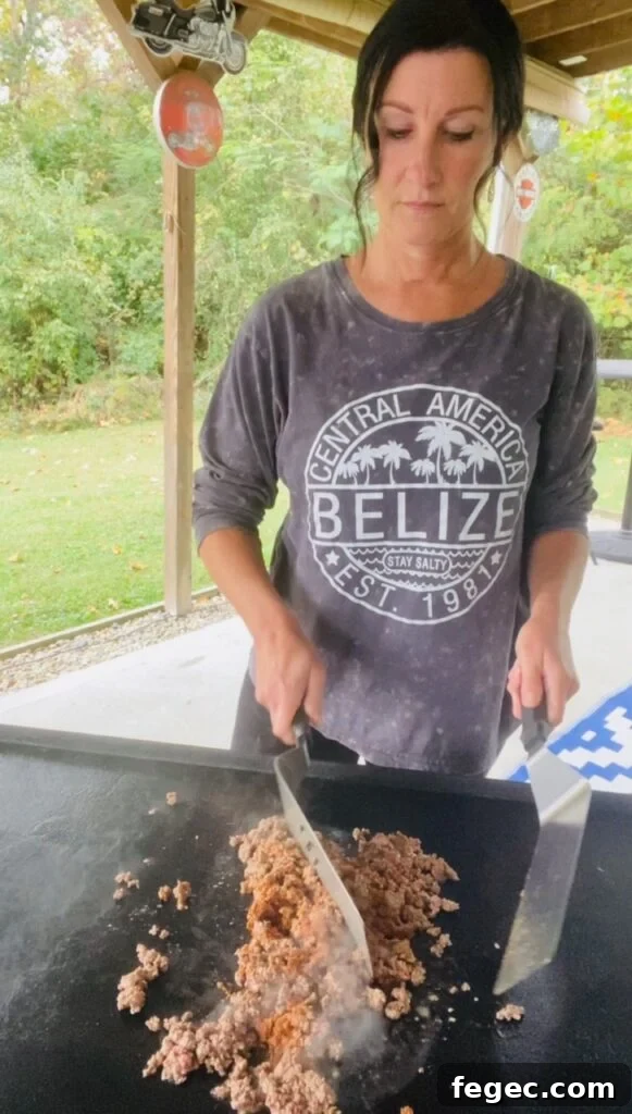 making taco meat on the griddle