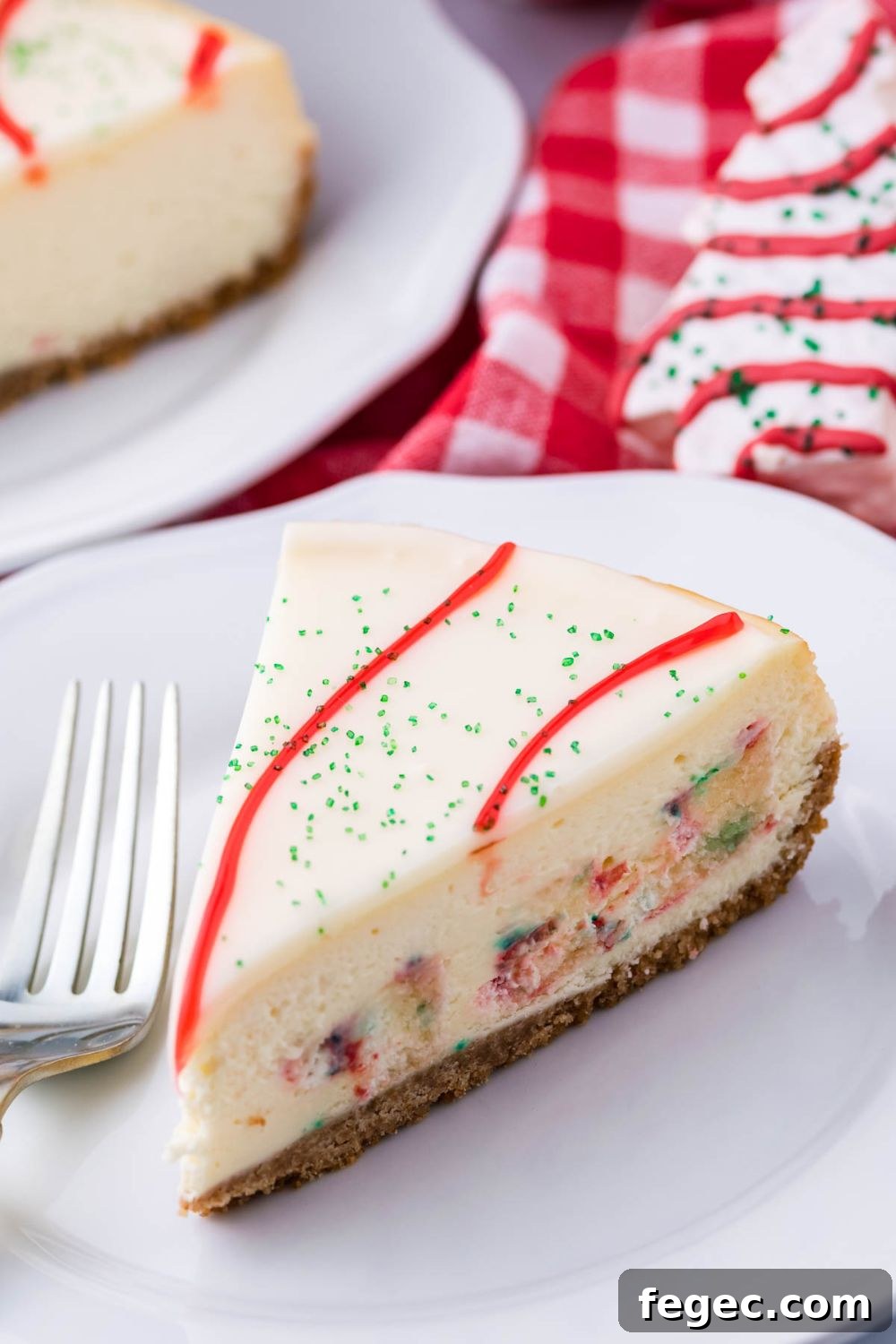 slice of a little debbie cheesecake on plate with fork by it