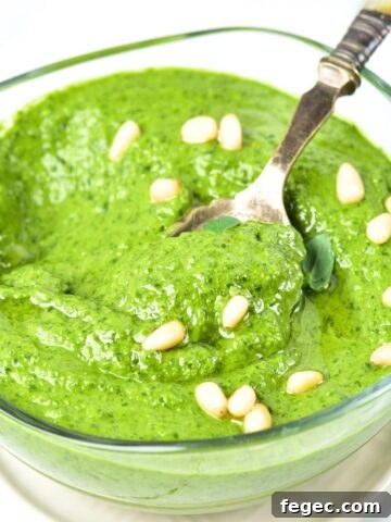 A bowl of basil pesto dressing