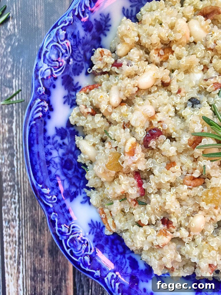 Orange Rosemary Quinoa with Beans and Pecans via LizsHealthyTable.com
