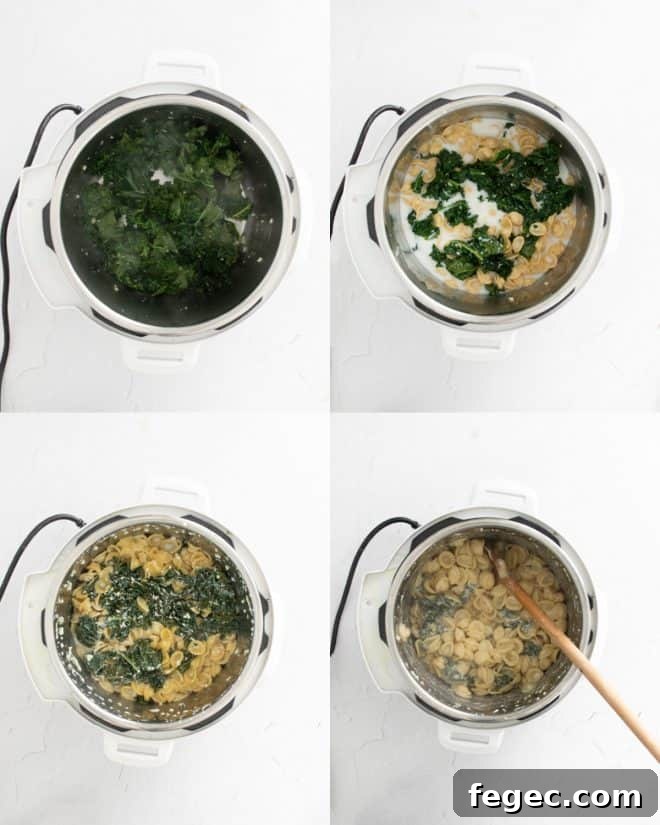 mixing together ingredients for the pasta in an instant pot