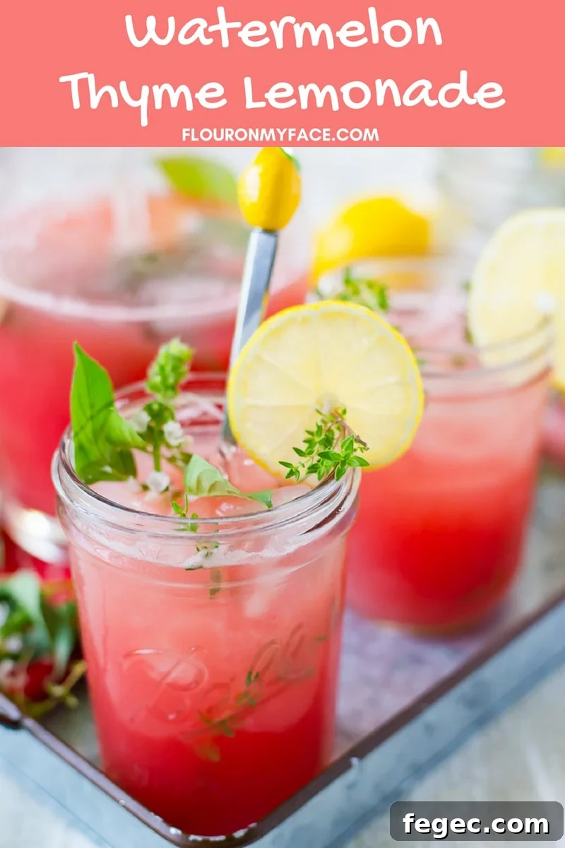 Watermelon Thyme Lemonade made with fresh thyme from the garden.