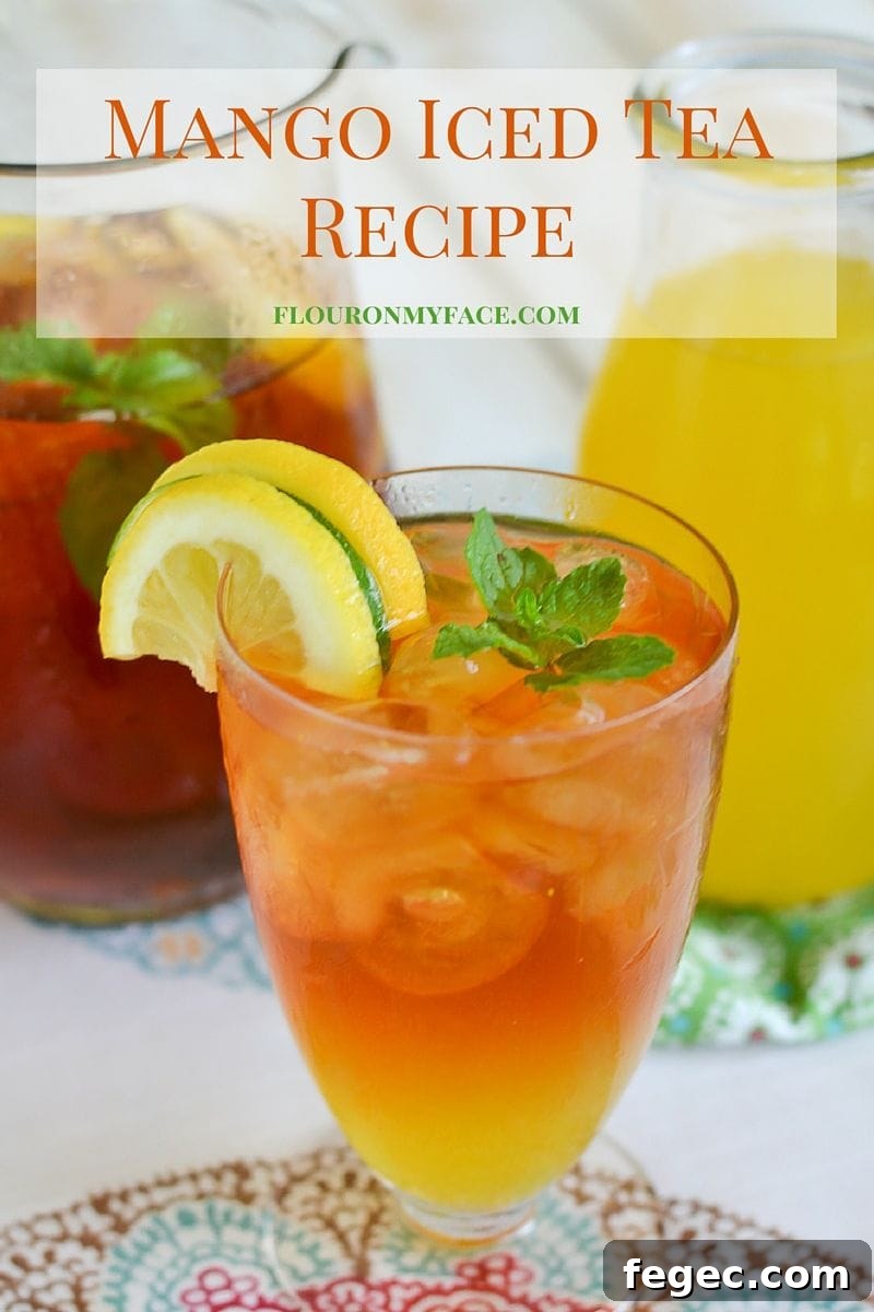 Mango Iced Tea recipe made with a simple syrup flavored with fresh mangoes.
