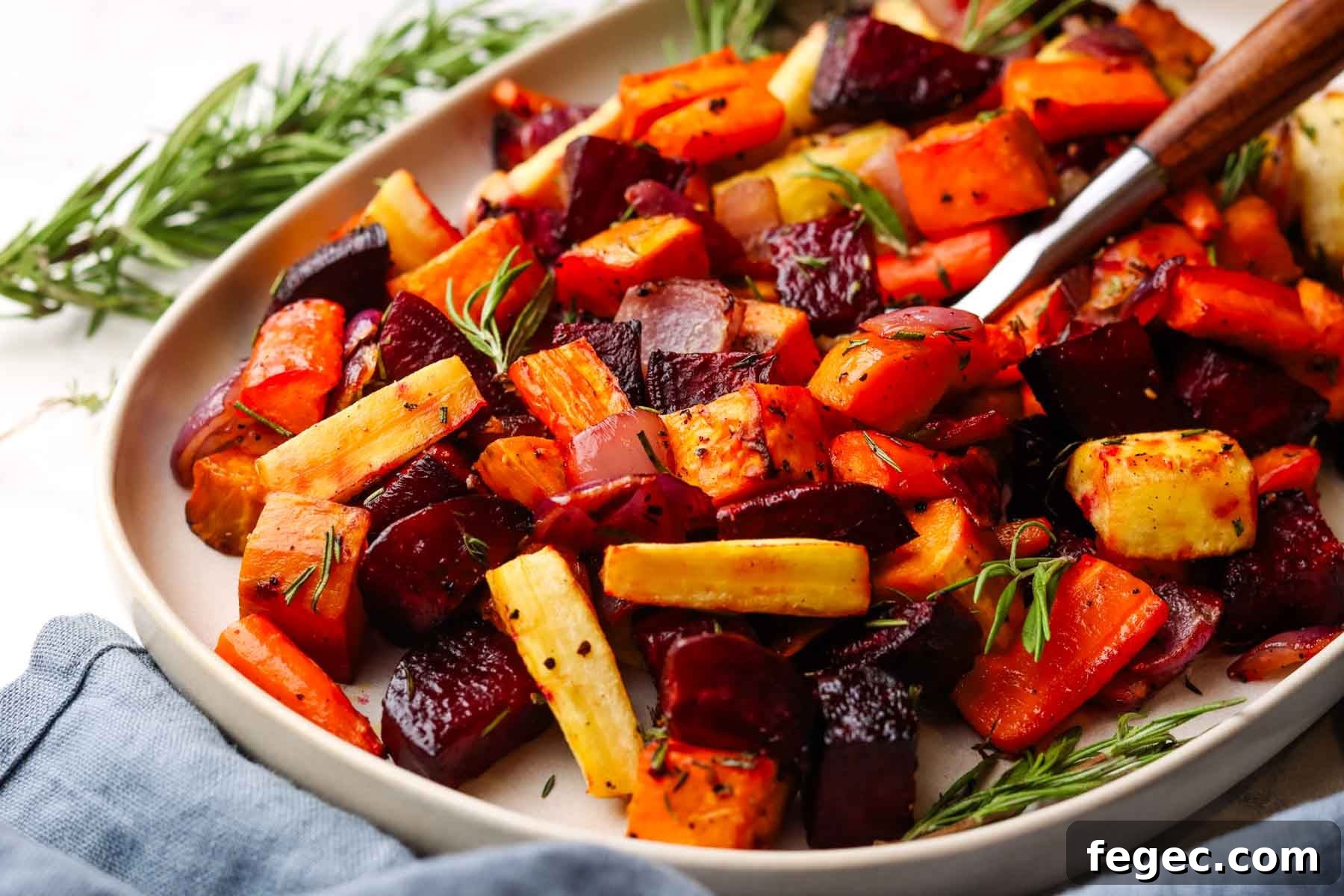 a dish served with roasted root veggies