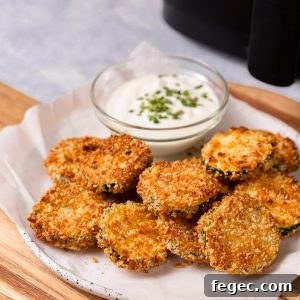 air fryer zucchini cips on a plate with ranch dip