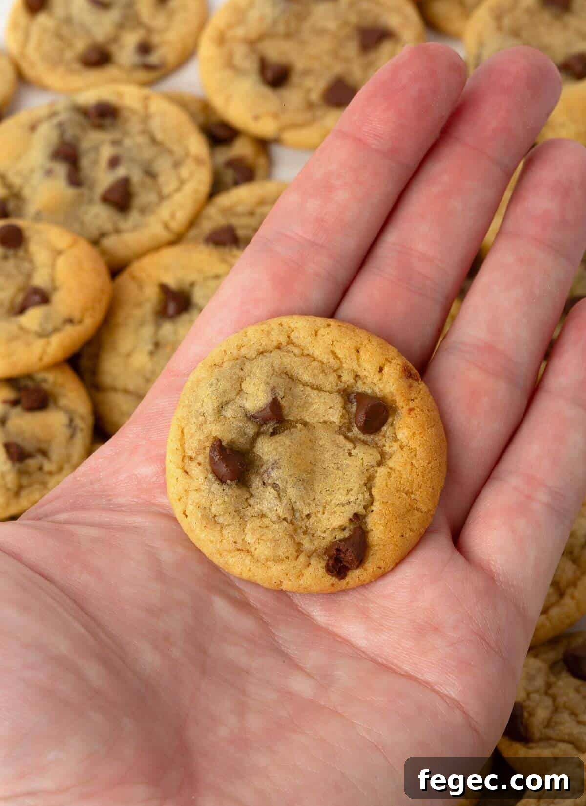 mini chocolate chip cookie in hand
