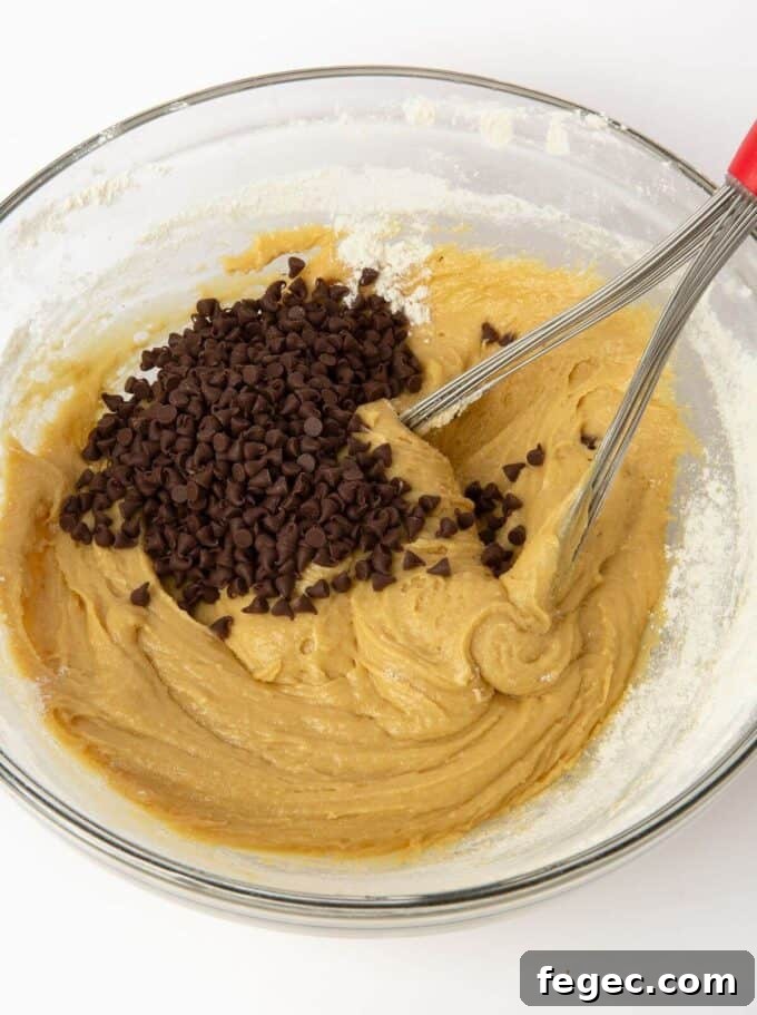 cookie dough with mini chocolate chips and whisk