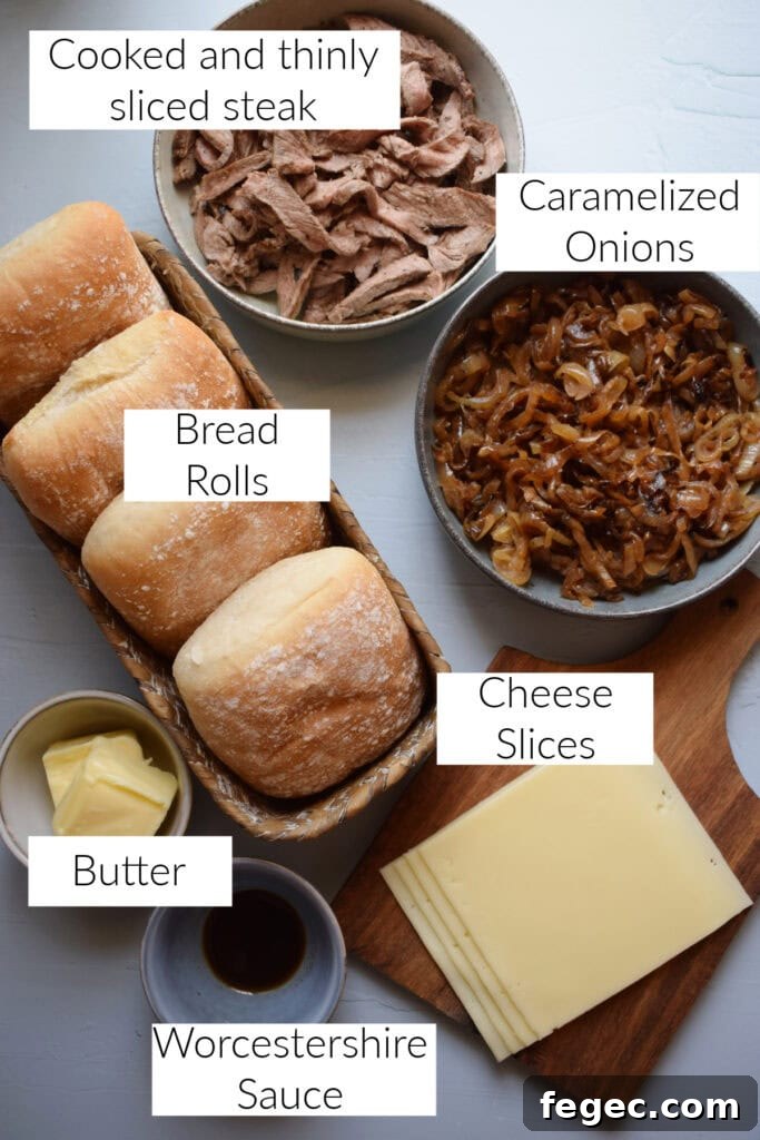 Ingredients to make steak sandwiches.