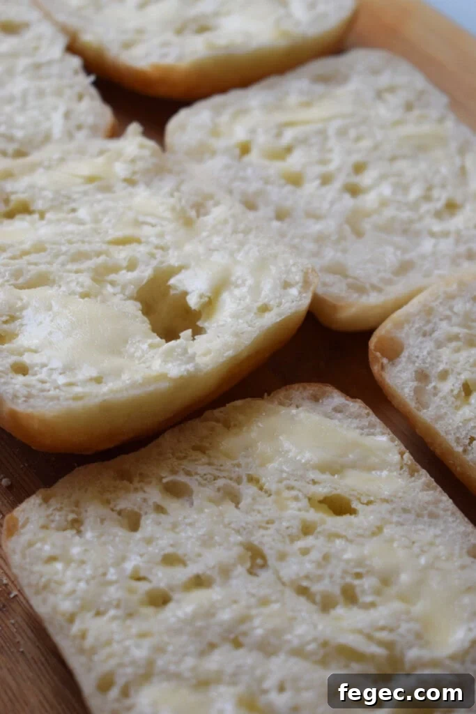 Slices of bread with butter.