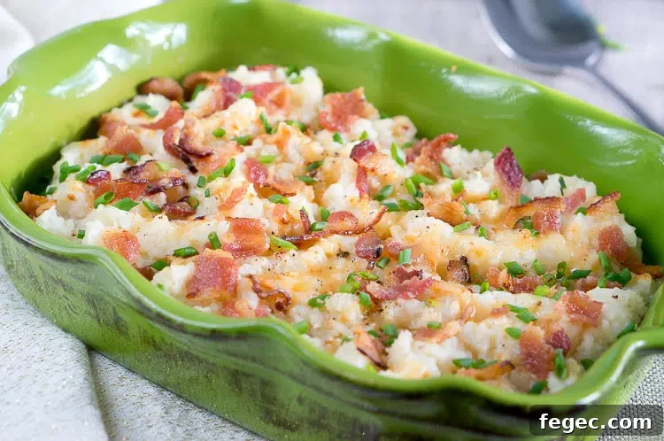 Loaded Cauliflower casserole with bacon and cheese