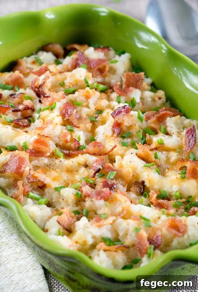 Loaded Cauliflower Bake with cooked bacon cheese and garlic