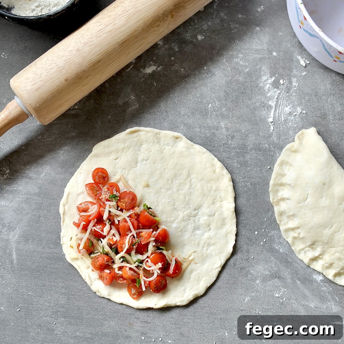 Filling calzone dough