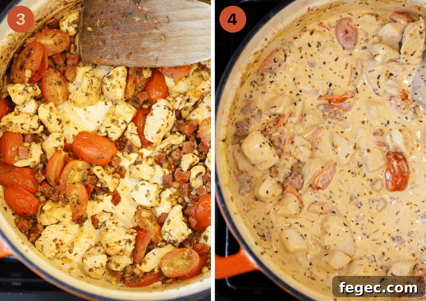Adding the cream cheese to create the creamy sauce.