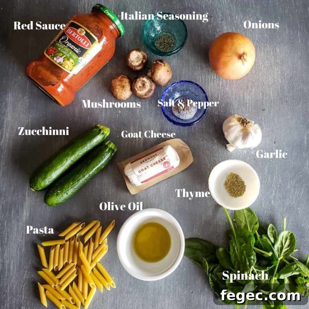 Creamy Vegetarian Pasta Bake with Roasted Vegetables 3 Ingredients for the vegetarian pasta bake.