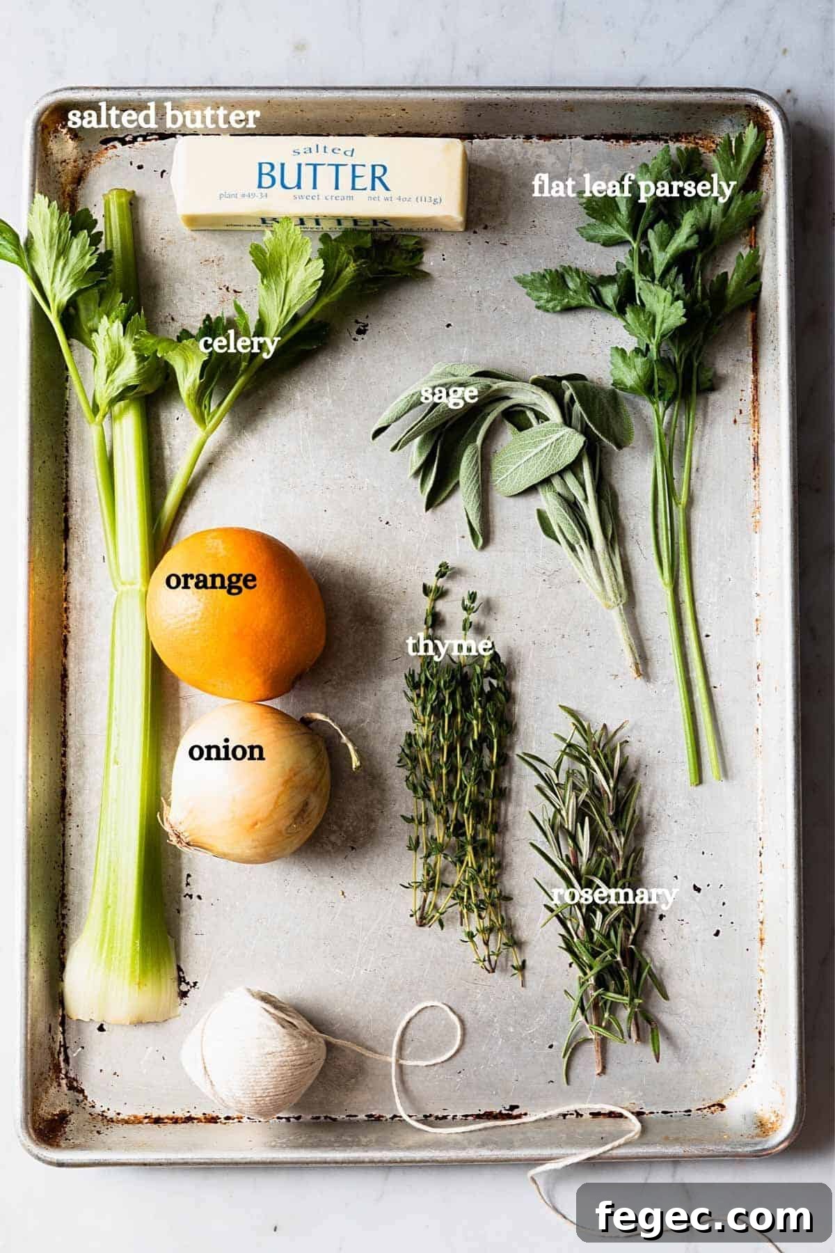 overhead shot of recipe ingredients with labels