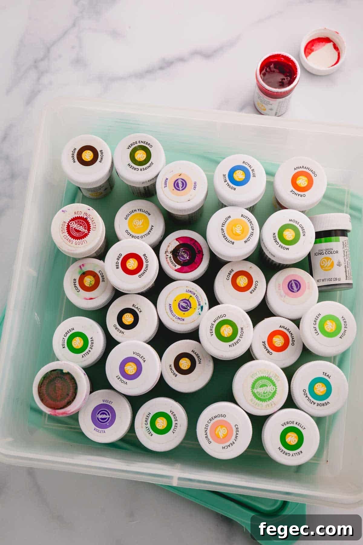 Food Coloring Guide: Uses, Tips, and Safety Essentials 5 A plastic container full of Wilton brand gel food colorings.