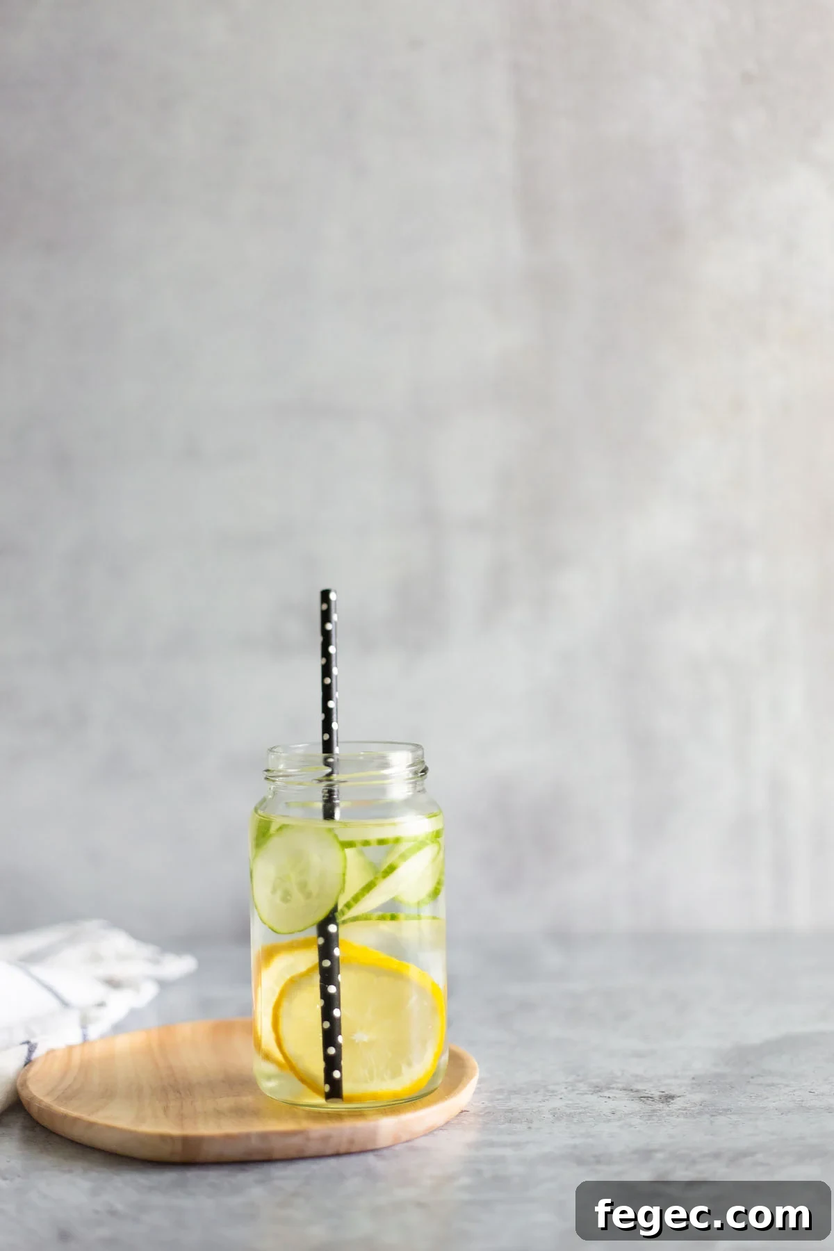 cucumbers and lemons in a jar with water and a straw