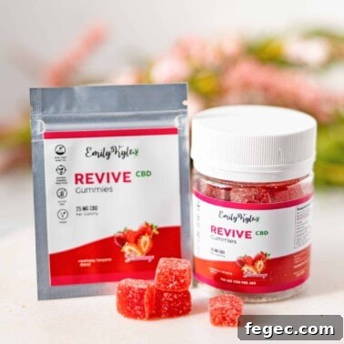 A bottle of Emily Kyles CBD Revive Gummies