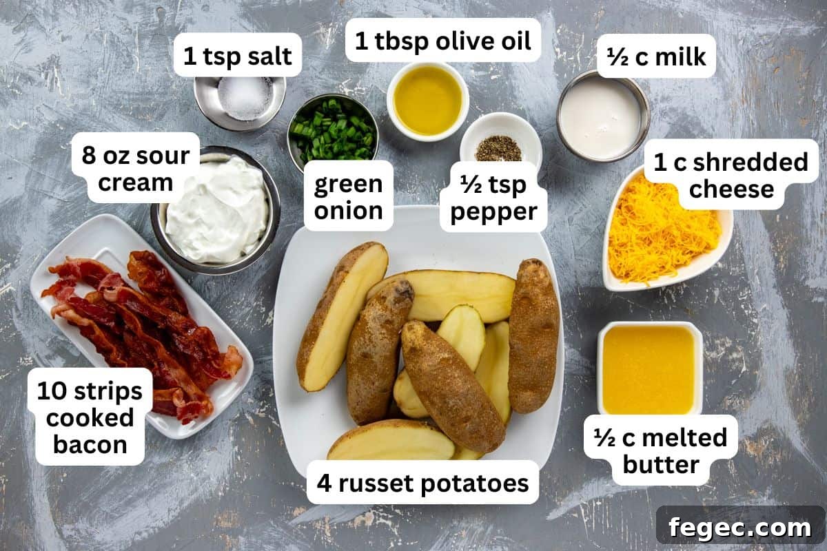 Each ingredient measured out in individual containers on countertop.