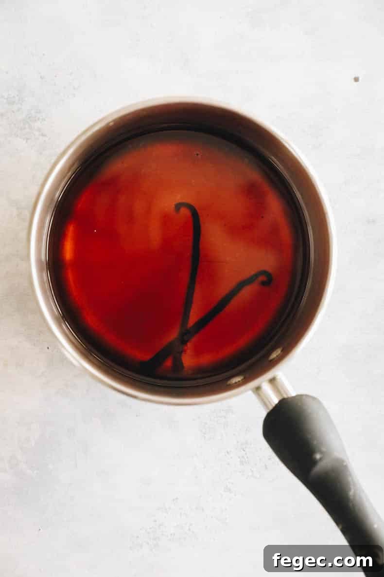 vanilla syrup in a pot.