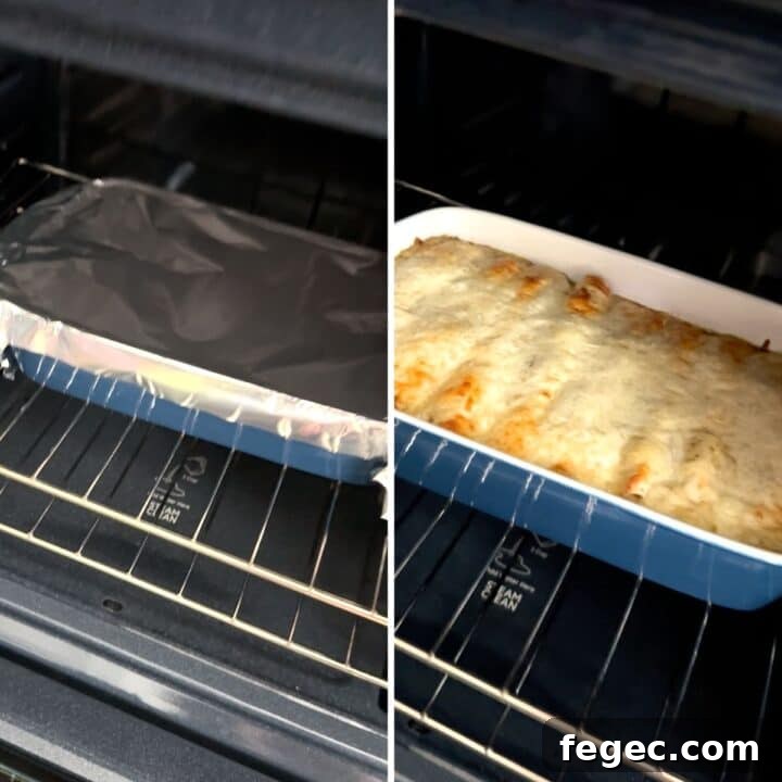Baking the vegan green enchiladas in the oven.