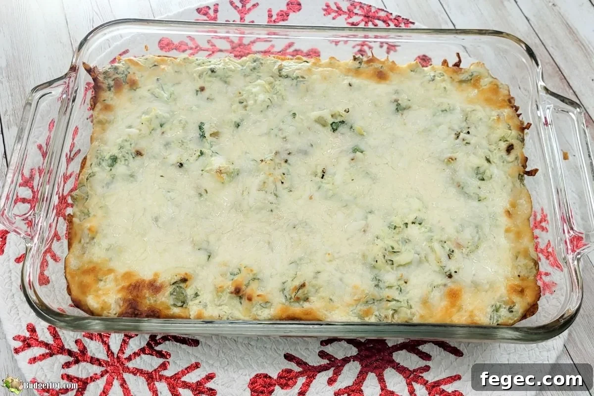 freshly baked spinach artichoke grinch dip budget101