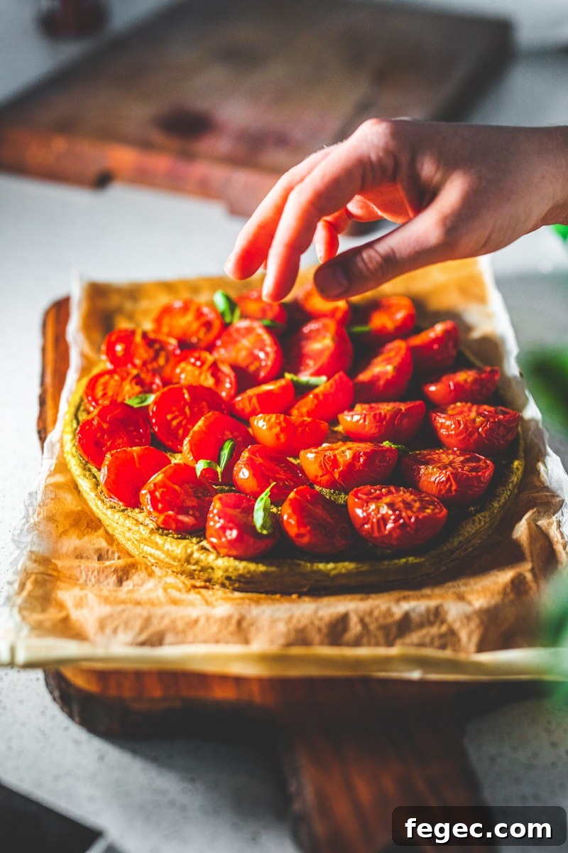 Pesto and Tomato Tart Recipe: Flaky Tart with Fresh Basil 3 Pesto & Tomato Tart - Georgie Eats