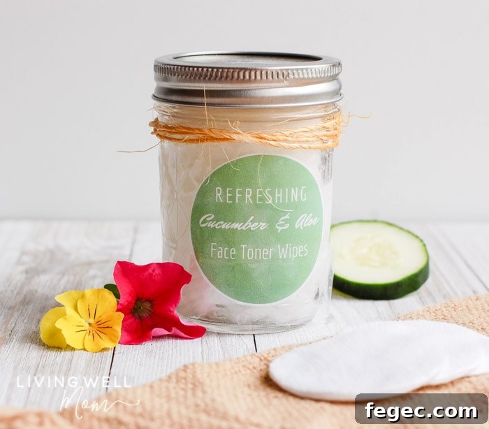 diy face toner wipes with cucumber in jar