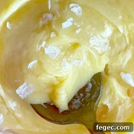 A spoon dipping into a bowl of honey butter.
