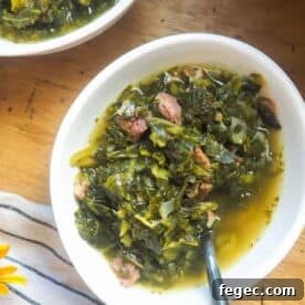A bowl of Instant Pot collard greens.