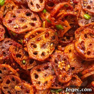 close up image of Korean crispy lotus stem to show it's thin and crispy texture