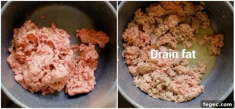 Cooking the ground beef.